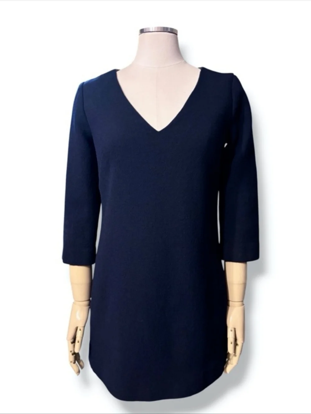 J. CREW Navy Crepe Wool Deep V Neck Mini Dress Size 2